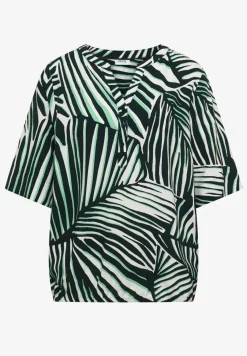 Blouse met korte mouwen, gespleten hals en print