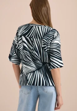 Blouse met korte mouwen, gespleten hals en print