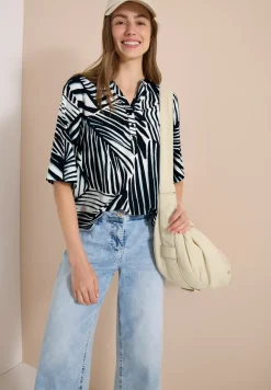 Blouse met korte mouwen, gespleten hals en print