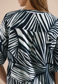 Blouse met korte mouwen, gespleten hals en print