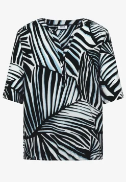 Blouse met korte mouwen, gespleten hals en print