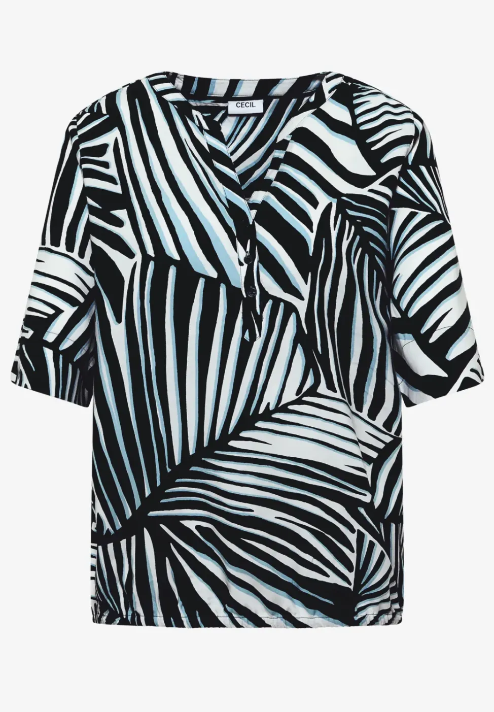 Blouse met korte mouwen, gespleten hals en print