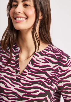 Blouse met korte mouwen, gespleten hals en print