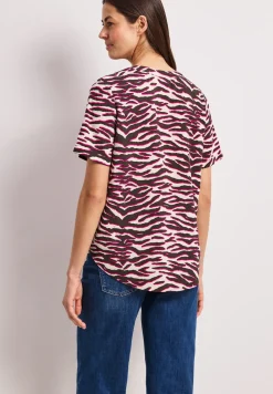 Blouse met korte mouwen, gespleten hals en print