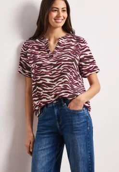 Blouse met korte mouwen, gespleten hals en print