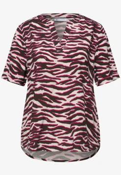 Blouse met korte mouwen, gespleten hals en print