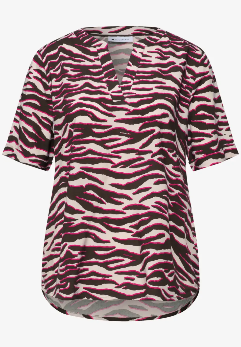 Blouse met korte mouwen, gespleten hals en print