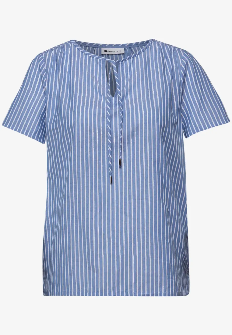Blouse met korte mouwen, gespleten hals en strepen