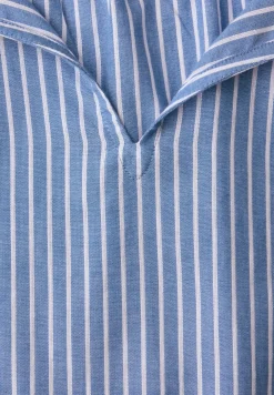 Blouse met korte mouwen, gespleten hals en strepen