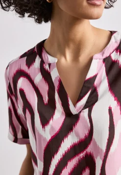Blouse met korte mouwen, gespleten hals en print
