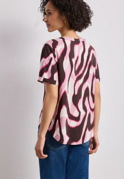 Blouse met korte mouwen, gespleten hals en print