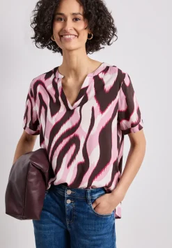 Blouse met korte mouwen, gespleten hals en print