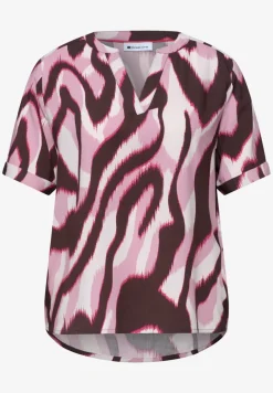 Blouse met korte mouwen, gespleten hals en print