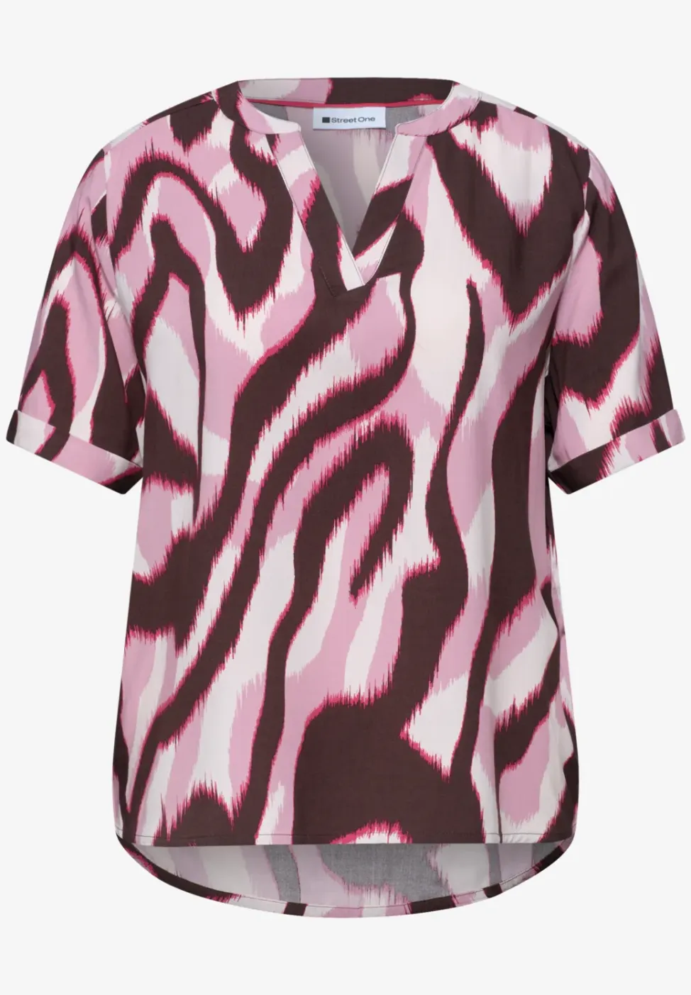 Blouse met korte mouwen, gespleten hals en print