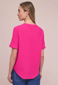 Blouse met korte mouwen in mousseline kwaliteit