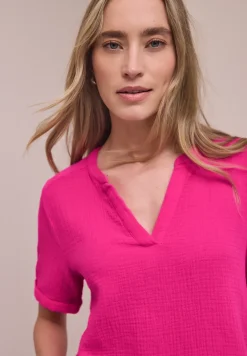 Blouse met korte mouwen in mousseline kwaliteit