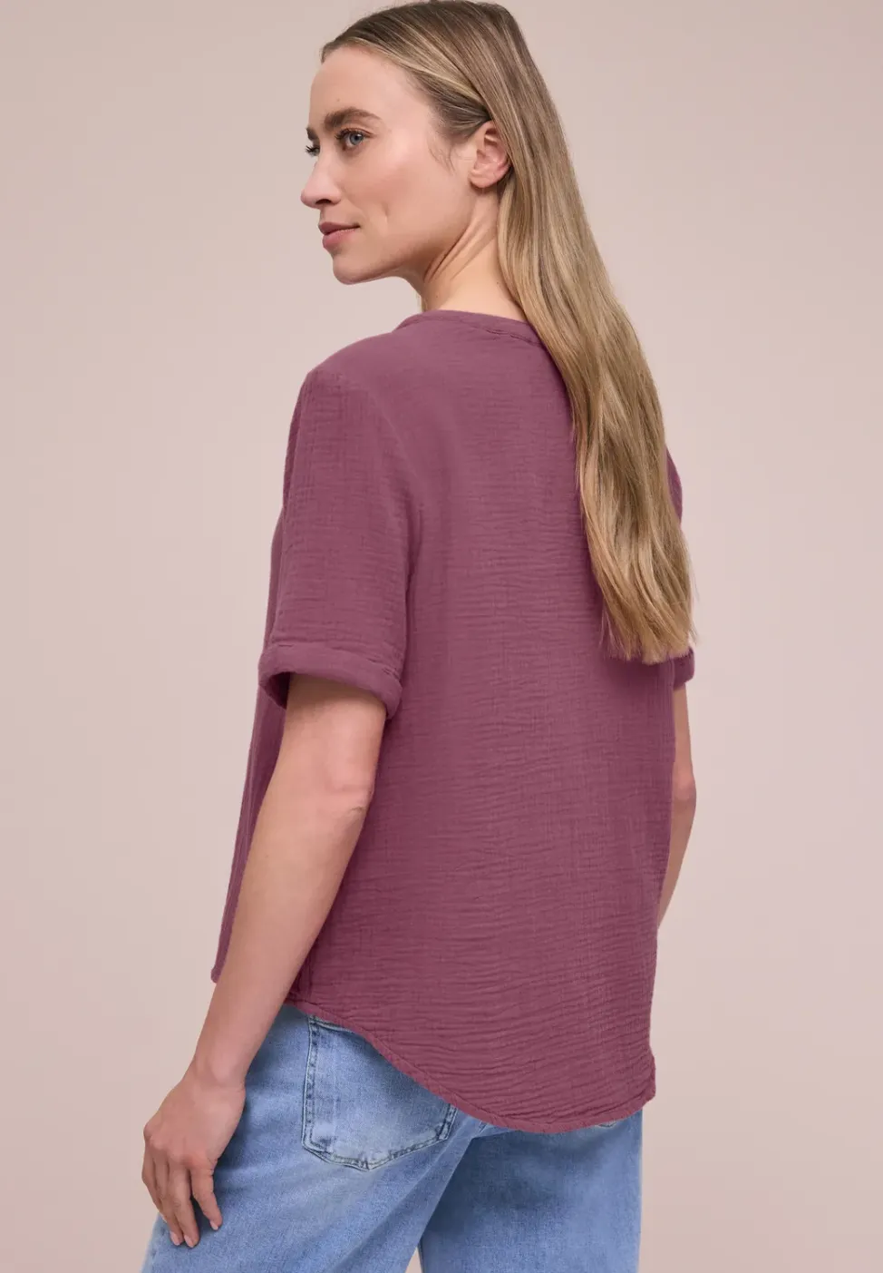 Blouse met korte mouwen in mousseline kwaliteit