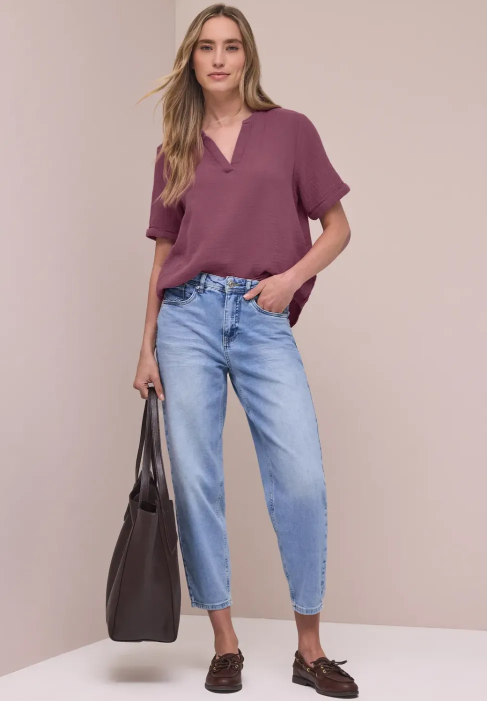 Blouse met korte mouwen in mousseline kwaliteit