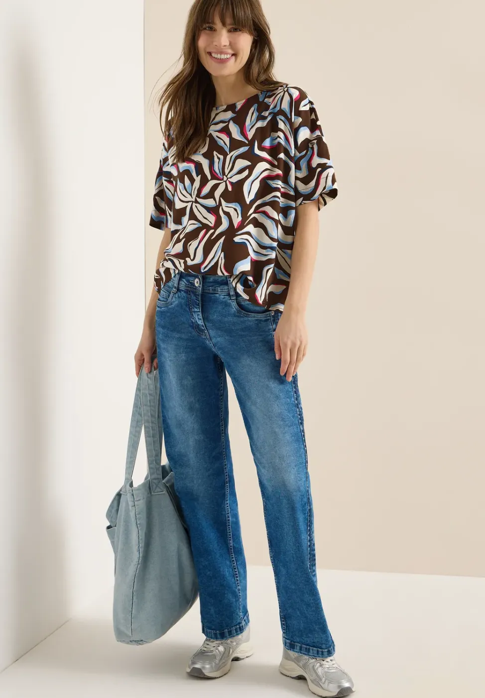 Blouse met korte mouwen, print en knopen