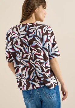 Blouse met korte mouwen, print en knopen