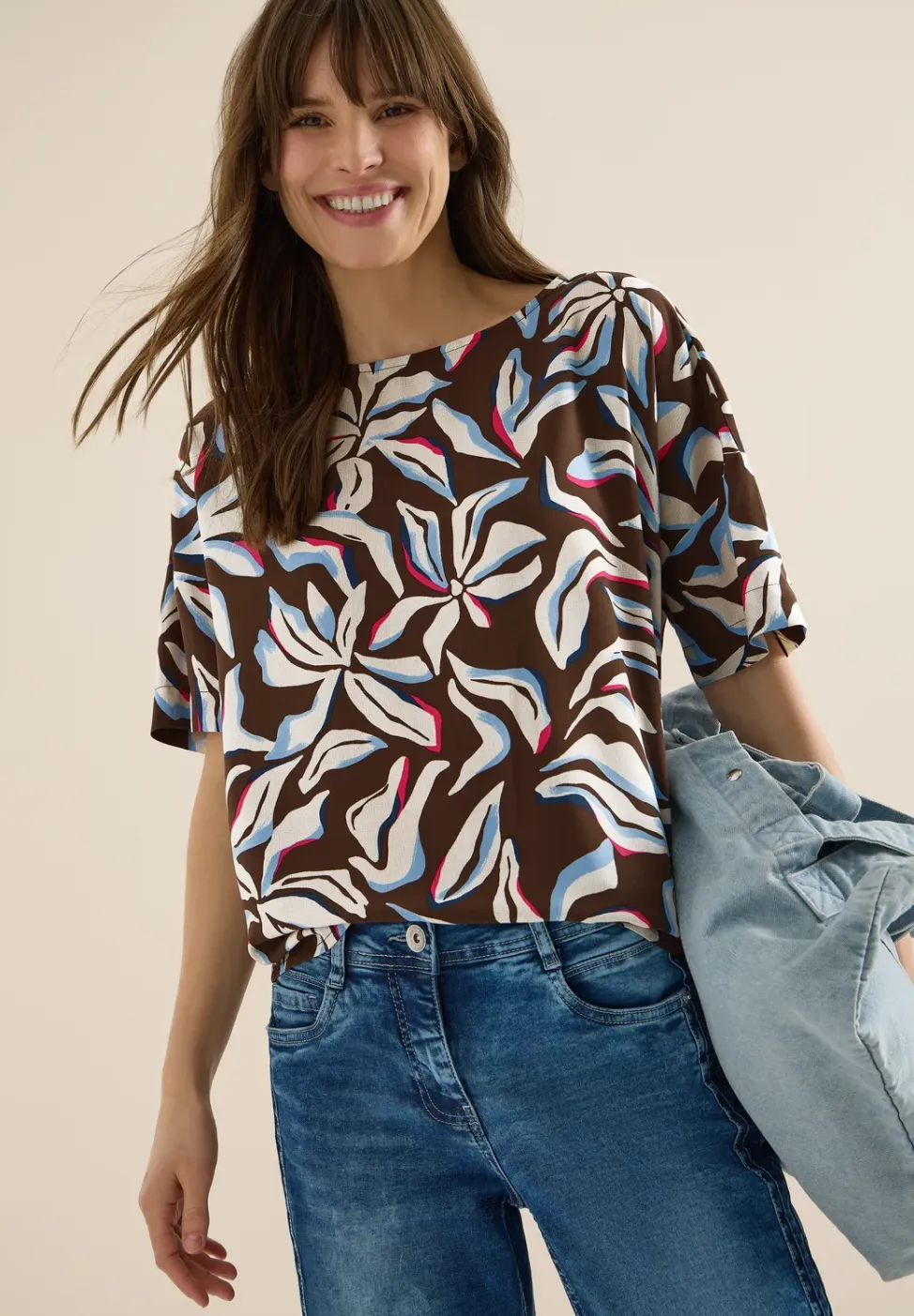 Blouse met korte mouwen, print en knopen