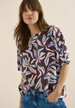 Blouse met korte mouwen, print en knopen