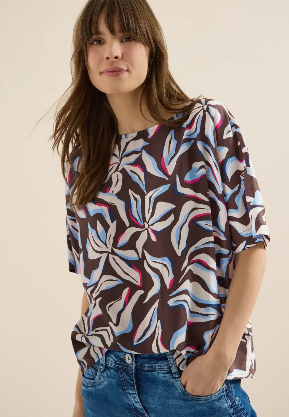 Blouse met korte mouwen, print en knopen