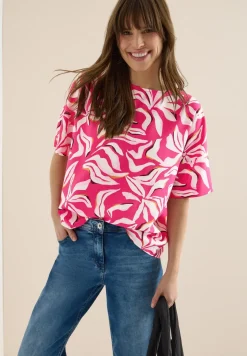 Blouse met korte mouwen, print en knopen