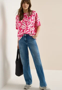 Blouse met korte mouwen, print en knopen