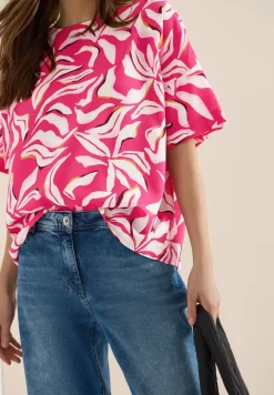 Blouse met korte mouwen, print en knopen