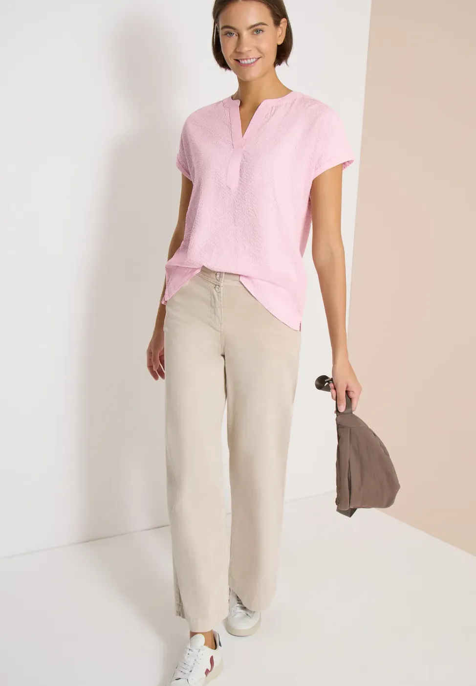 Blouse met overhangende schouders in seersucker kwaliteit