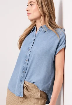 Blouse met overhangende schouders in denimlook