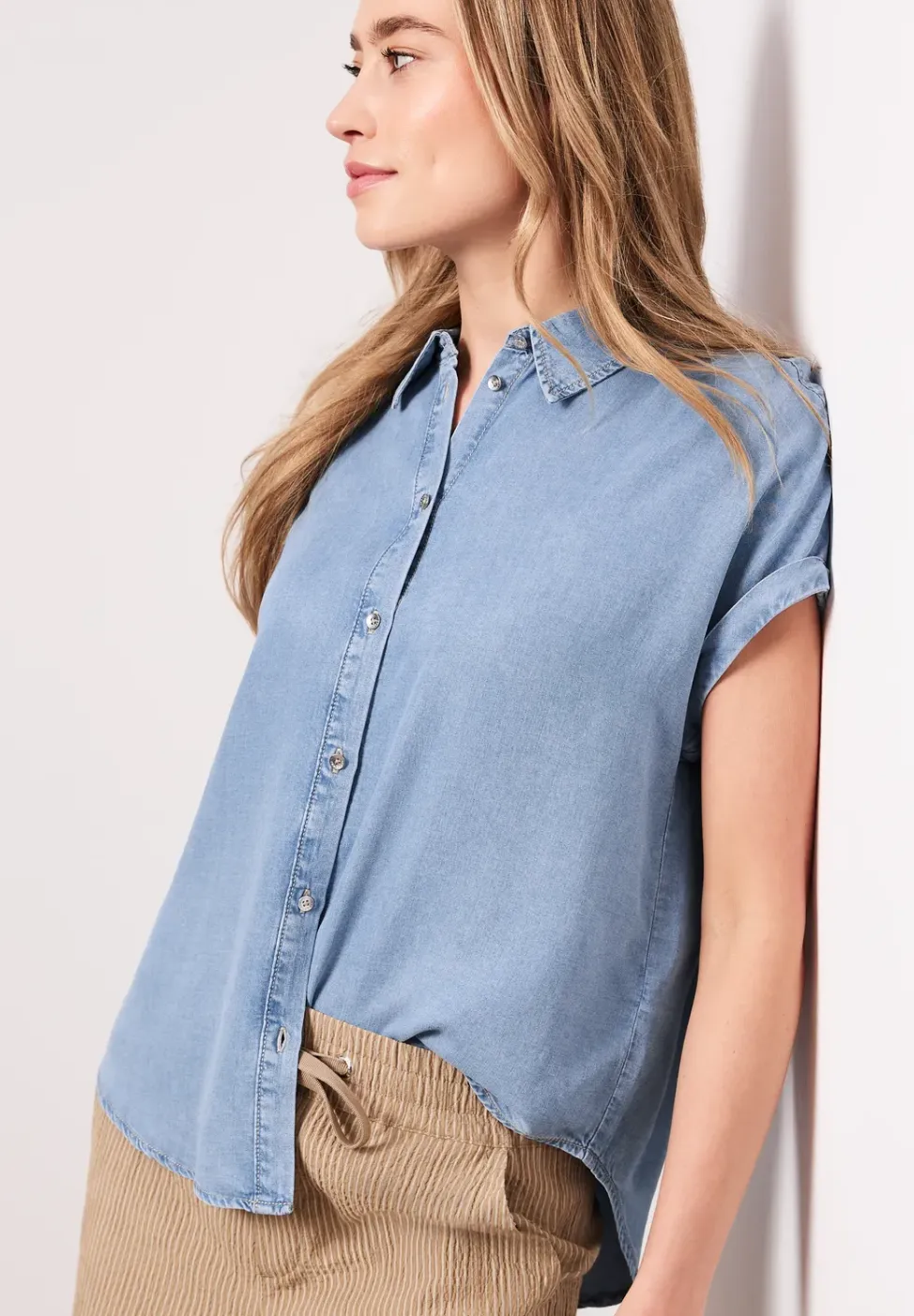 Blouse met overhangende schouders in denimlook