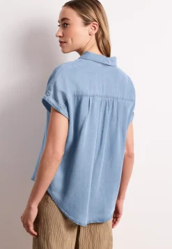 Blouse met overhangende schouders in denimlook
