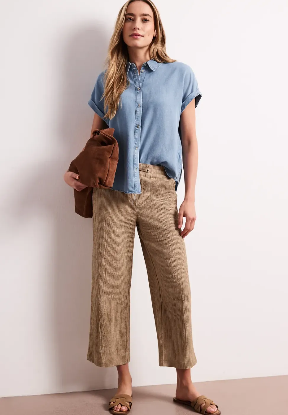 Blouse met overhangende schouders in denimlook