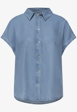 Blouse met overhangende schouders in denimlook