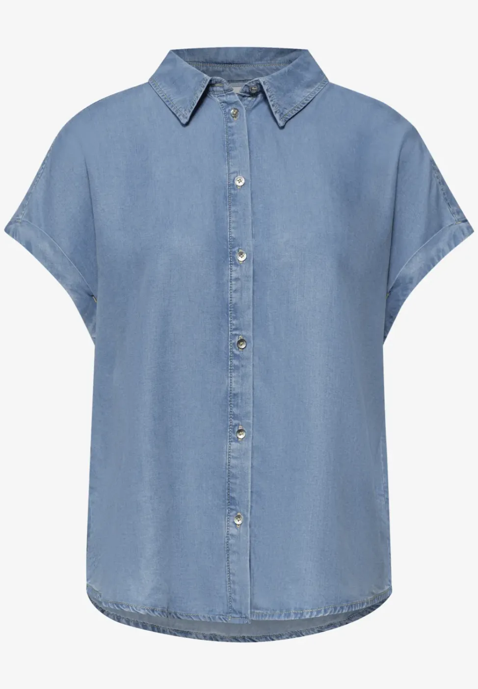 Blouse met overhangende schouders in denimlook