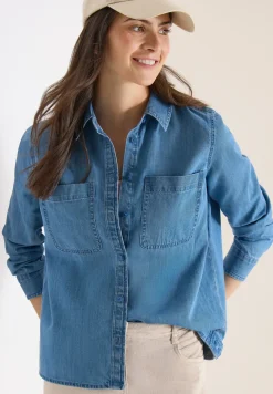 Blouse met overhemdkraag in denimlook