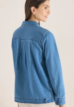 Blouse met overhemdkraag in denimlook