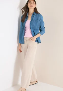 Blouse met overhemdkraag in denimlook
