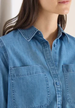 Blouse met overhemdkraag in denimlook