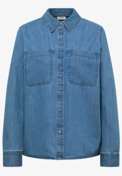 Blouse met overhemdkraag in denimlook