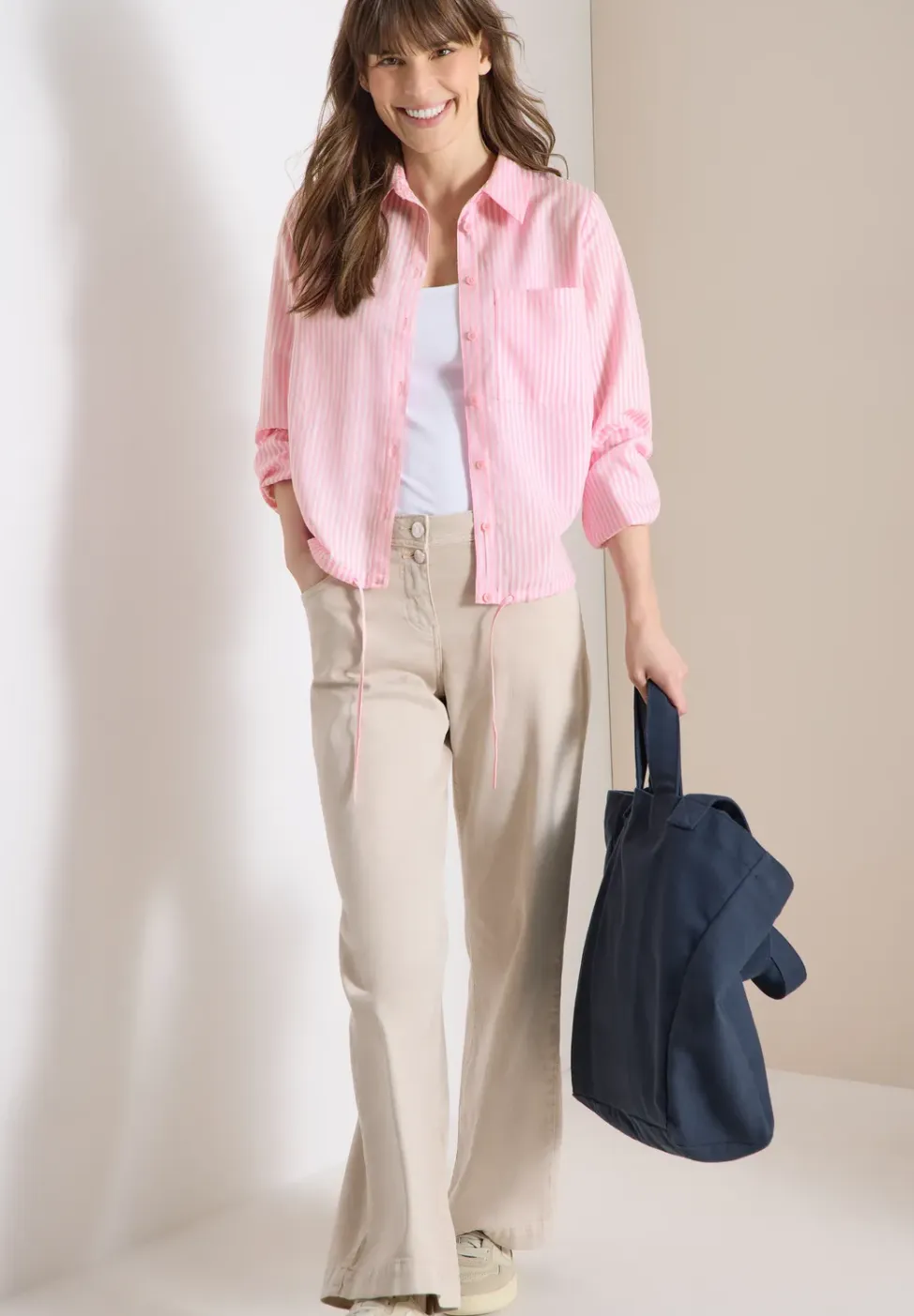 Blouse met overhemdkraag en strepen