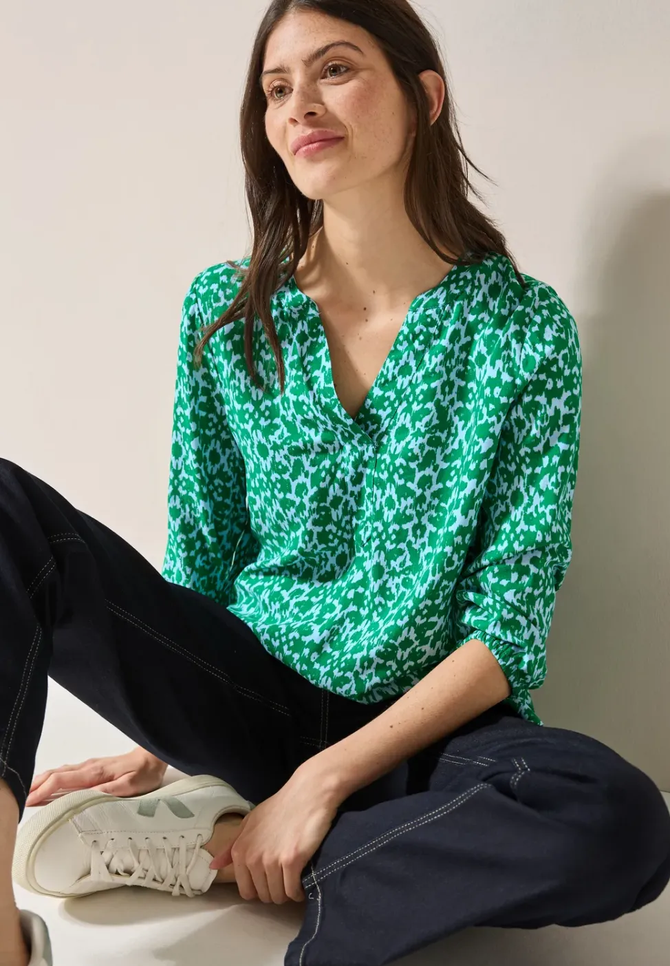 Blouse met print en glitter
