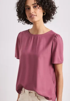 Blouse met ronde hals en korte pofmouwen