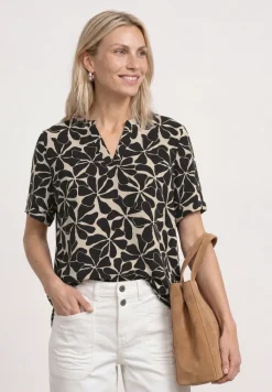 Blouse shirt met gespleten hals en print
