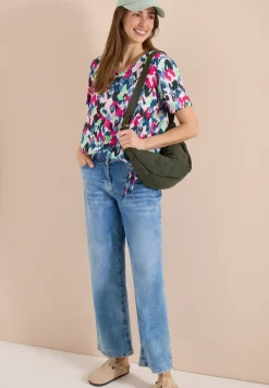 Blouse shirt met V-hals en knoop