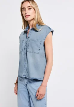 Blouse van denim met gebleekte look