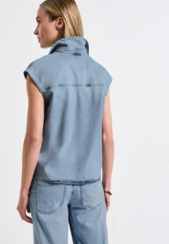 Blouse van denim met gebleekte look