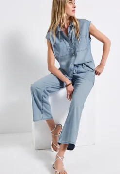 Blouse van denim met gebleekte look